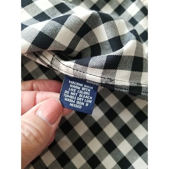 Womens Plus Chaps Blouse Shirt Size 3X Black White Plaid Cotton L/Sleeve - Picture 6 of 11